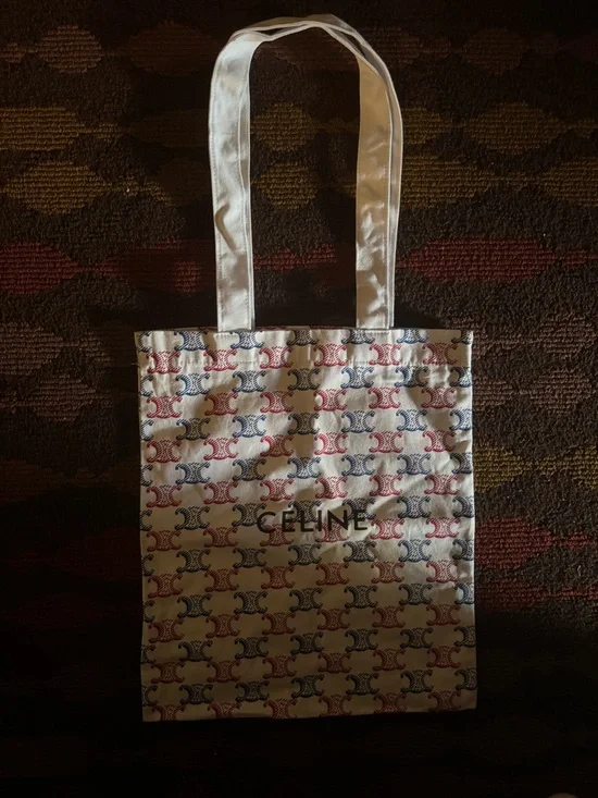 Celine White Tote with Red & Blue Triomphe Print - Picture 2 of 2